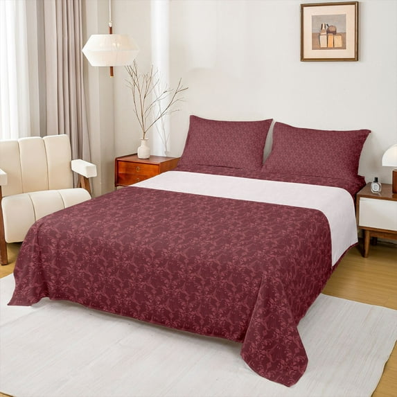 Feelyou Maroon Mandala Damask Queen Sheet Sets, Cartoon Ghost Bed Set, 4-Piece