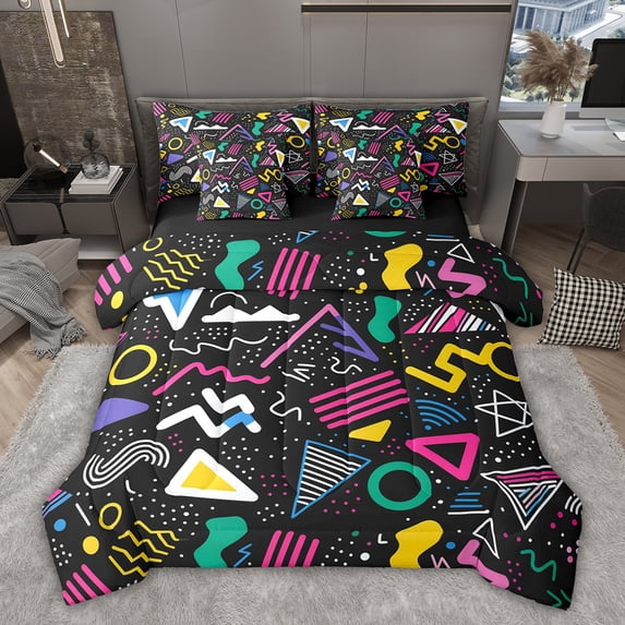 Feelyou Memphis Bedding Comforter Set 7pcs, Cycle Square Abstract Queen Bedding Sets