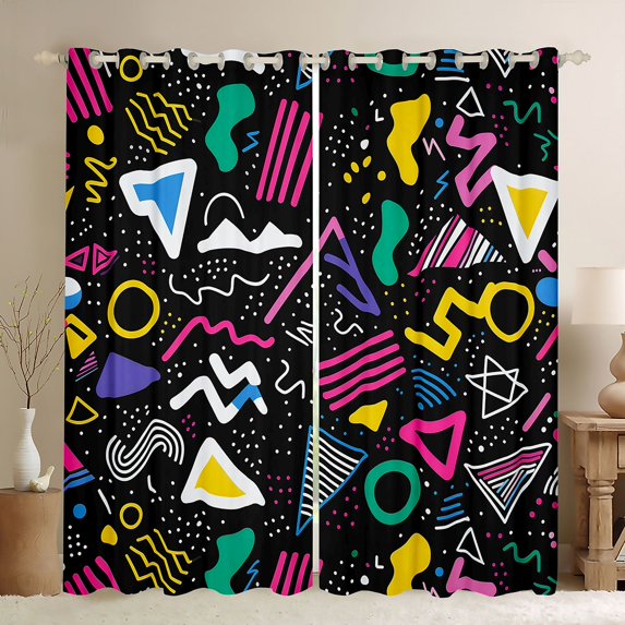Feelyou Memphis Black Out Curtains, Cycle Square Abstract Curtains Pack of 2 (42x63 Each)