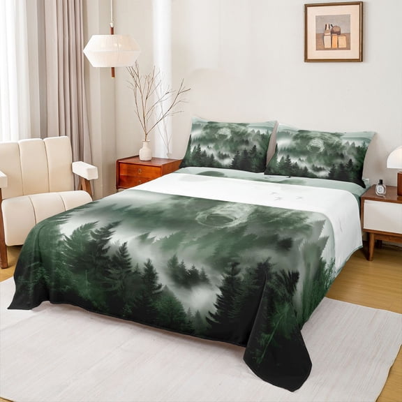Feelyou Men Bear Animal Twin Sheet Sets, Countryside Pine Tree Bedding, 3 Pieces
