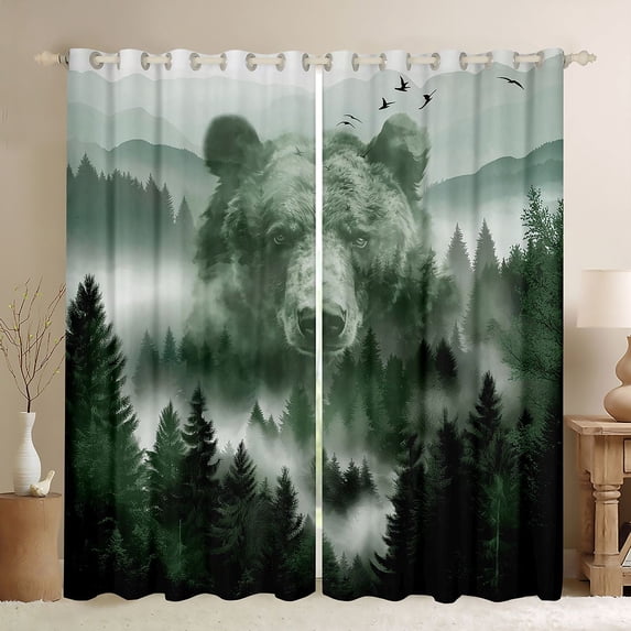 Feelyou Men Bear Curtains Pack of 2 (42x84 Each), Countryside Pine Tree Curtains Blackout