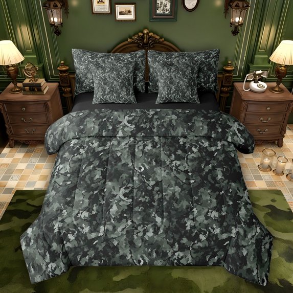 Feelyou Men Rustic Camo Twin Bedding Sets 7-Piece, Green Abstract Bedding Comforter Set