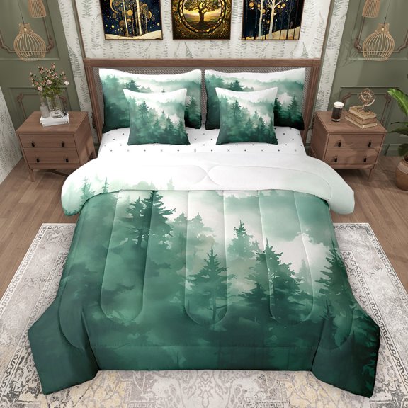 Feelyou Men Rustic Landscape Twin Bedding Sets 7pcs, Green Tree Plant Comforter Set