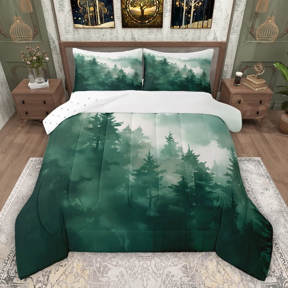 Feelyou Men Rustic Landscape Twin Comforter Sets, Green Tree Plant Bedding Set, 2-Piece