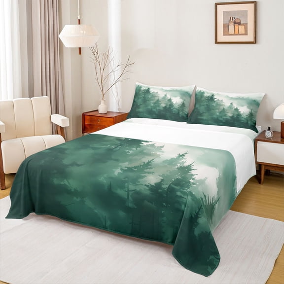 Feelyou Men Rustic Landscape Twin Sheet Sets, Green Tree Plant Bedding, 3-Piece