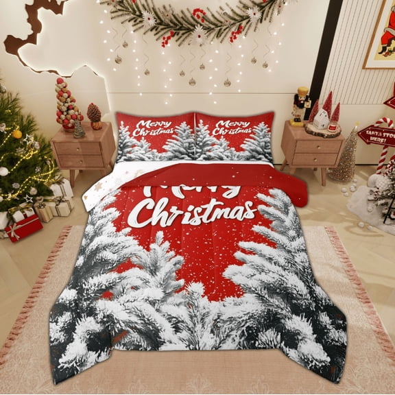 Feelyou Merry Christmas 01, Winter Snow Tree Twin Comforter Sets, Western Festival Reversible Bedding Set, Ultra Soft Home Decor,2 Pieces