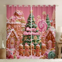 Feelyou Merry Christmas Black Out Curtains for Kid, Kawaii Gingerbread Man Curtains Pack of 2 (42x63 Each), Green Xmas Tree Bedroom Curtains, Living Room Curtains Decor