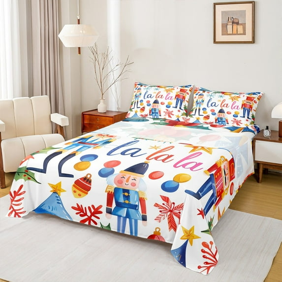 Feelyou Merry Christmas Child Full Size Sheets, Dreamy Fairy Tale Bed Sheets, Cartoon Royal Guarder Sheet Sets, Ultra Soft Home Decor, 4pcs