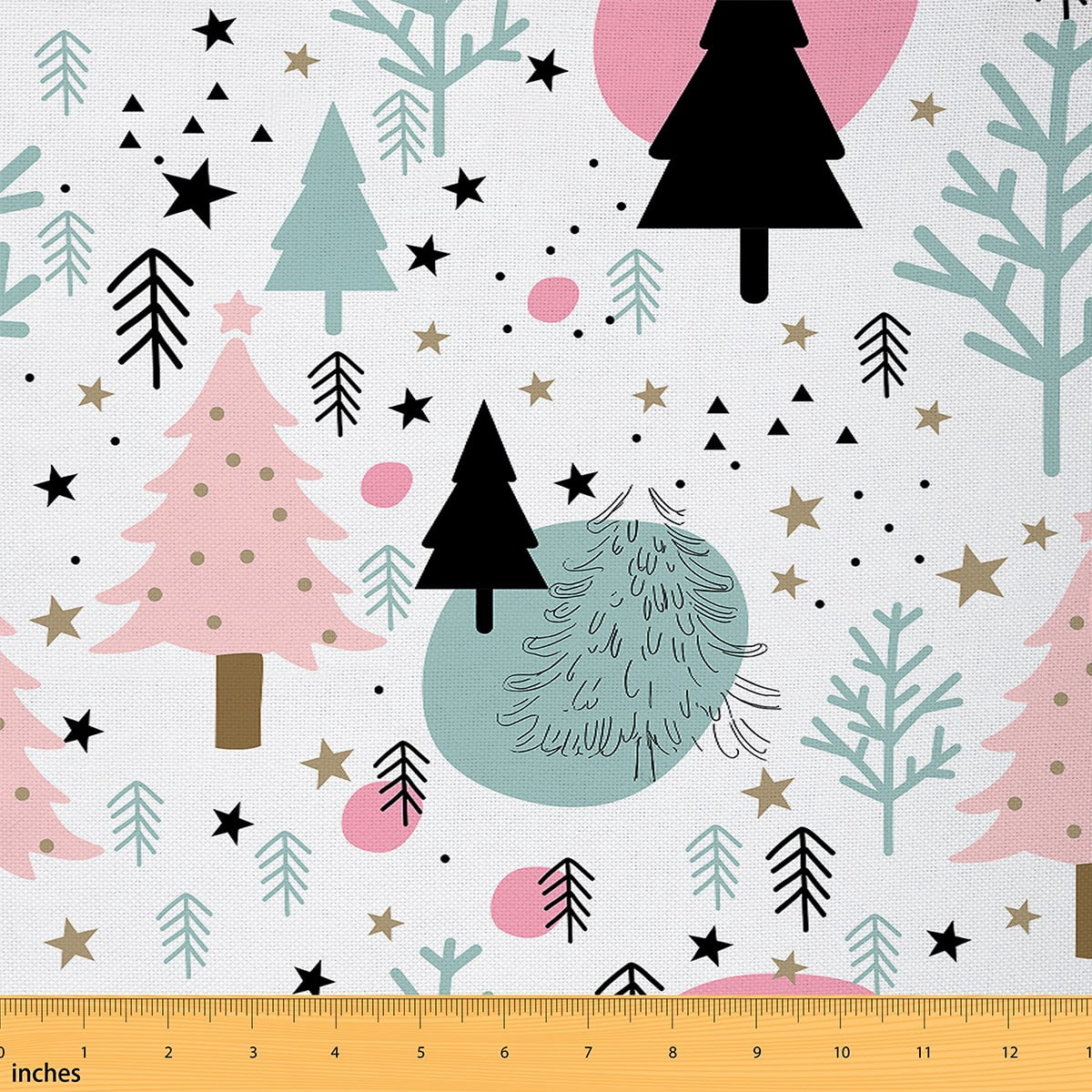 Feelyou Merry Christmas Fabric by the Yard 3 Yards, Cartoon Dots Xmas Tree Home Decor Fabric by the Yard, Kids Teens Boys Girls Sewing Fabric, Luxury Bedroom Decor