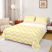 Feelyou Modern Abstract Child Twin Sheet Sets, Stripe Waves Yellow Bedding, 3pcs