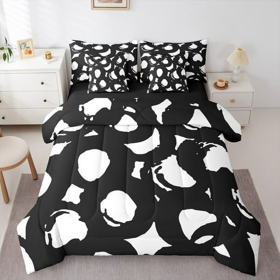 Feelyou Modern Abstract Ombre Bedding Comforter Set 7pcs, Black White Circle Queen Bedding Sets, Teens Geometric Reversible Queen Sheet Sets, Breathable Home Decor