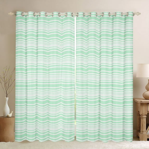 Feelyou Modern Abstract Ombre Black Out Curtains for Teens, Green Lines Stripes Curtains Pack of 2 (42x63 Each), Simple Fashion Style Bedroom Curtains, Curtains and Drapes Decor