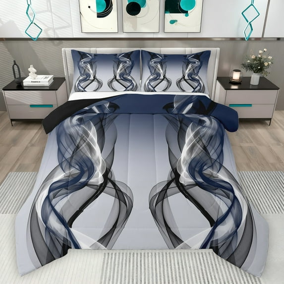 Feelyou Modern Artwork Teens Bedding Comforter Set, Gray Navy Abstract Twin Comforter Sets, Gradient Aesthetic Lines Reversible Bedding Set, Super Cozy Room Decor, 2-Piece
