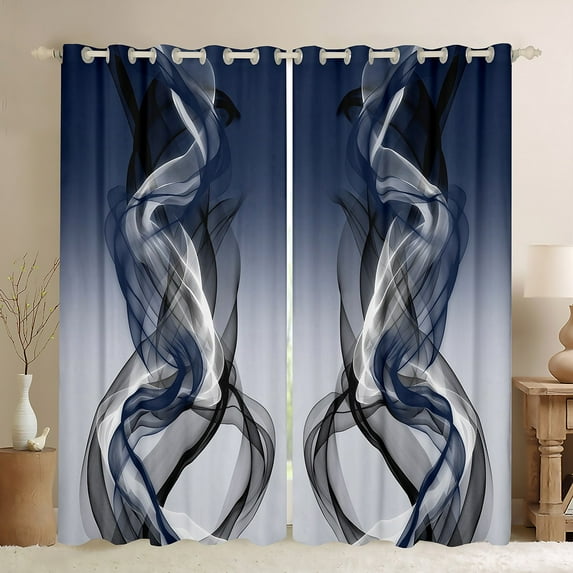 Feelyou Modern Artwork Teens Black Out Curtains, Gray Navy Abstract Curtains Pack of 2 (42x63 Each), Gradient Aesthetic Lines Bedroom Curtains, Black Out Curtains Decor