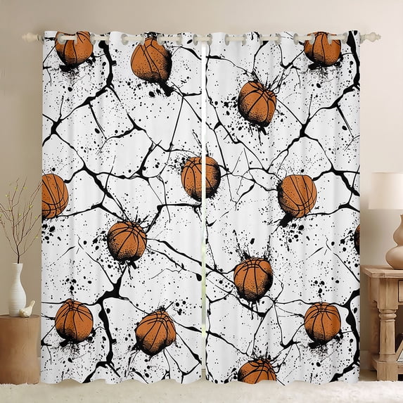 Feelyou Modern Basketball Teens Blackout Curtains Set of 2 (52x84 Each), Ball Sports Lover Window Curtains, Cartoon Geometric Curtains and Drapes, Curtains and Drapes Home Decor