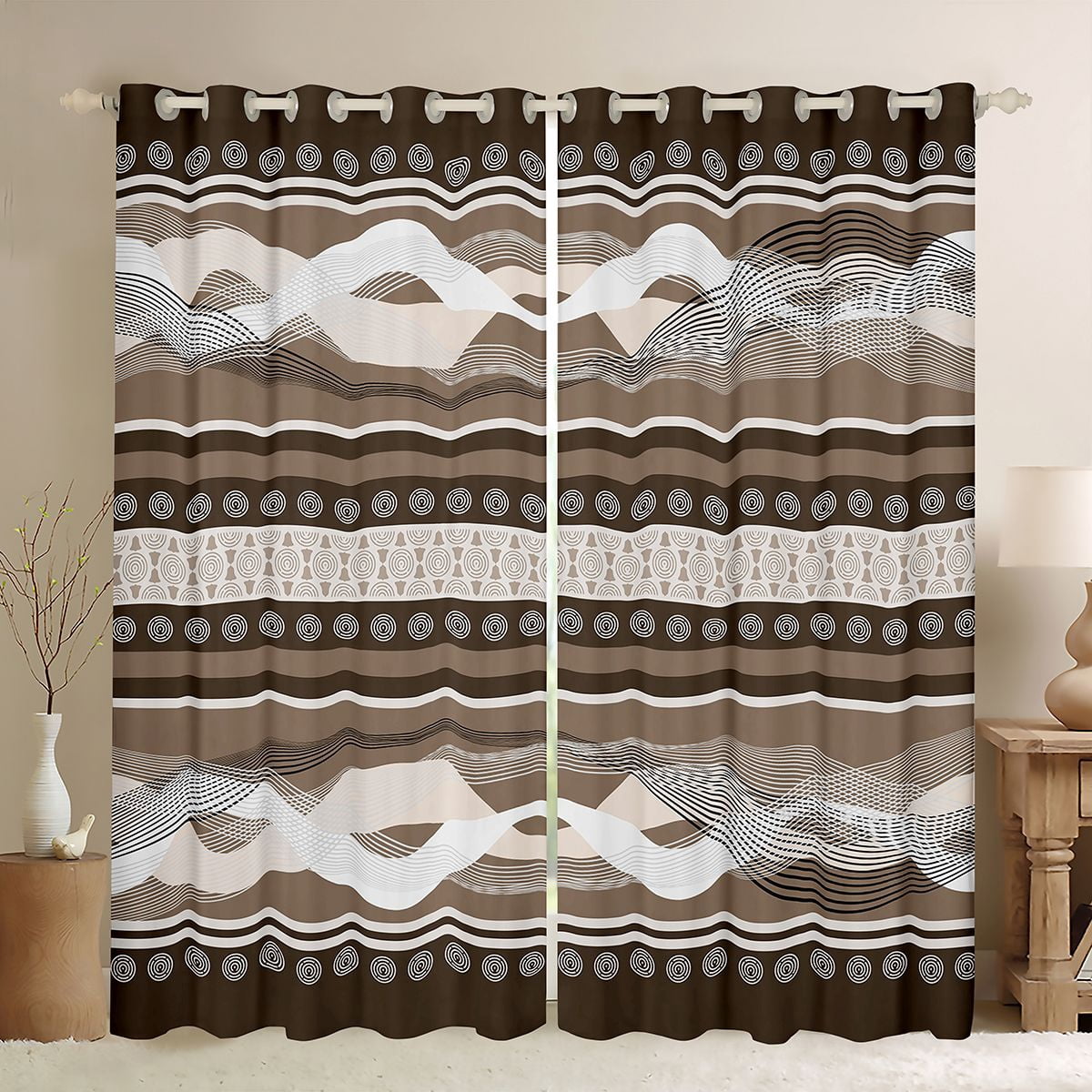 Feelyou Modern Boho Lines Blackout Curtains Set of 2 (52x84 Each) for ...
