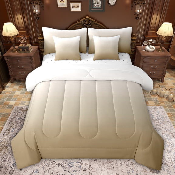 Feelyou Modern Brown Gradient Bedding Comforter Set 7 Pieces for Adult, Chic Art Abstract Full Bedding Set, Simple Fashion Theme Reversible Fitted Sheet Flat Sheet, Lightweight Room Decor