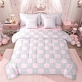 thumbnail image 1 of Feelyou Modern Buffalo Plaid Bedding Comforter Set 7 Pieces for Teens, Grey Pink Square Full Bedding Set, Simple Fashion Style Reversible Fitted Sheet Flat Sheet, Super Cozy Room Decor, 1 of 8