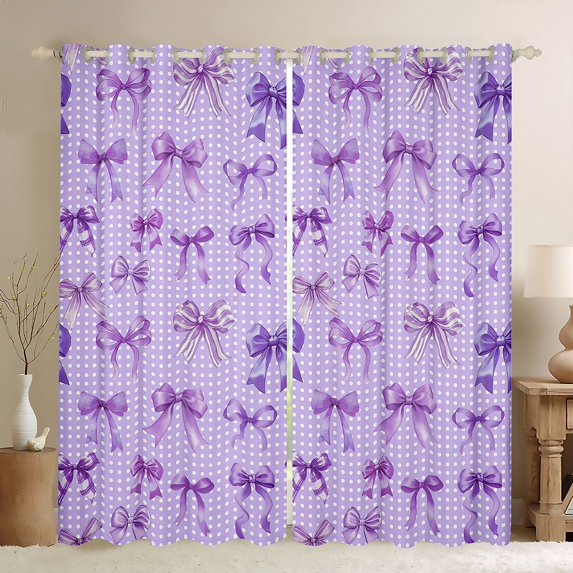 Feelyou Modern Cartoon Bow Curtains Pack of 2 (42x84 Each), Fashion Princess Ribbon Curtains Blackout, Dreamy Purple Abstract Bedroom Curtains, Living Room Curtains Decor