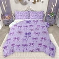 thumbnail image 1 of Feelyou Modern Cartoon Bow Queen Comforter Set, Fashion Princess Ribbon Bedding Sets, Dreamy Purple Abstract Reversible Bedding Comforter Set, Luxury Bedroom Decor, 3 Pieces, 1 of 8