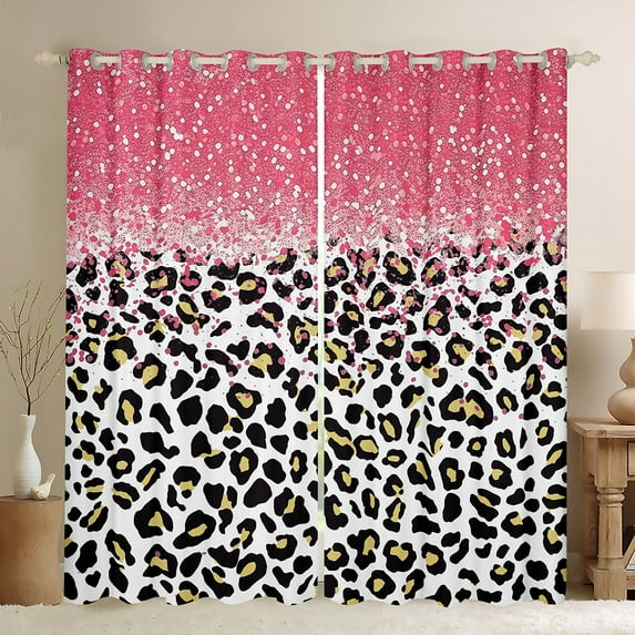 Feelyou Modern Cheetah Print Black Out Curtains, Fashion Glitter Curtains Pack of 2 (42x63 Each), Simple Abstract Polkadots Bedroom Curtains, Blackout Curtains Bedroom Decor