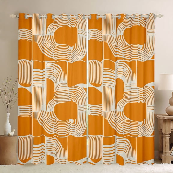 Feelyou Modern Cycle Square Black Out Curtains for Teen, Chic Patchwork Stripes Curtains Pack of 2 (42x63 Each), Orange Line Abstract Ombre Bedroom Curtains, Blackout Curtains Room Decor