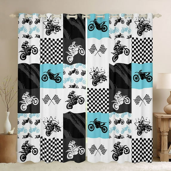 Feelyou Modern Dirt Bike Curtains Pack of 2 (42x84 Each) for Boy, Extreme Motorcycle Curtains Blackout, Sport Checkered Flag Bedroom Curtains, Blackout Curtains Room Decor