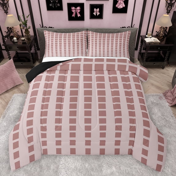 Feelyou Modern Fashion Square Full Size Comforter Sets for Teen, Futuristic Abstract Ombre Bedding Comforter Set, Chic Buffalo Reversible Bedding Sets, Lightweight Room Decor, 3-Piece