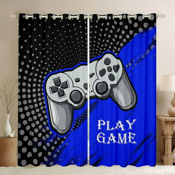Feelyou Modern Game Console Curtains Pack of 2 (42x84 Each), Blue Artwork Graffiti Curtains Blackout, Teens Kids Boys Girls Bedroom Curtains, Living Room Curtains Decor
