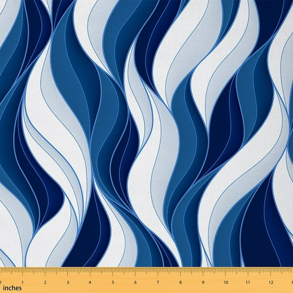 Feelyou Modern Geometric Fabric by the Yard 2 Yards, Blue Stripes Sewing Fabric, Minimalst Minimalism Home Decor Fabric by the Yard, Breathable Home Decor