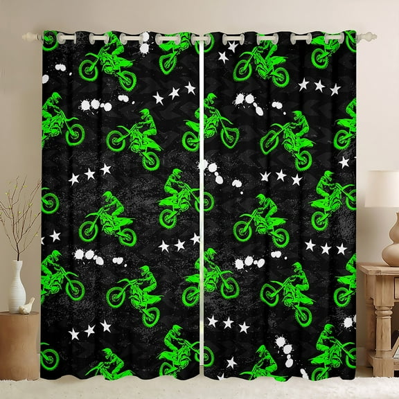Feelyou Modern Motorcycle Print Black Out Curtains for Kid, Est Sleep Sports Curtains Pack of 2 (42x63 Each), Cartoon Stars Print Bedroom Curtains, Black Out Curtains Decor