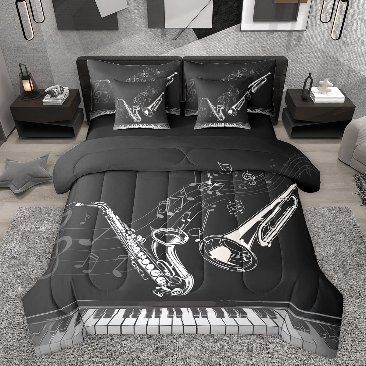 Music Note Bedspread Feelyou Modern Musical Note Bedding Comforter Set 7pcs, Pop Music Lover ...