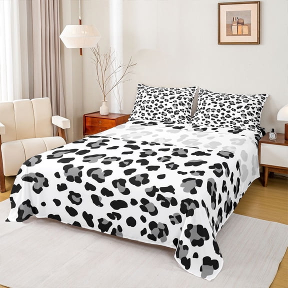 Feelyou Modern Polkadots Teen Full Size Sheets, Leopard Cheetah Print Bed Sheets, 4pcs