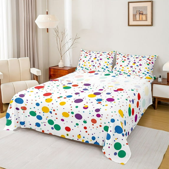Feelyou Modern Polkadots Twin Sheet Sets, Art Watercolor Bedding, 3 Pieces