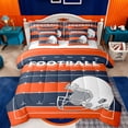 thumbnail image 1 of Feelyou Modern Rugby Football Twin Bedding Sets 7-Piece, Cartoon Soccer Helmet Bedding Comforter Set, Orange Navy Abstract Stripes Reversible Sheet Sets, Microfiber Bedroom Decor, 1 of 7
