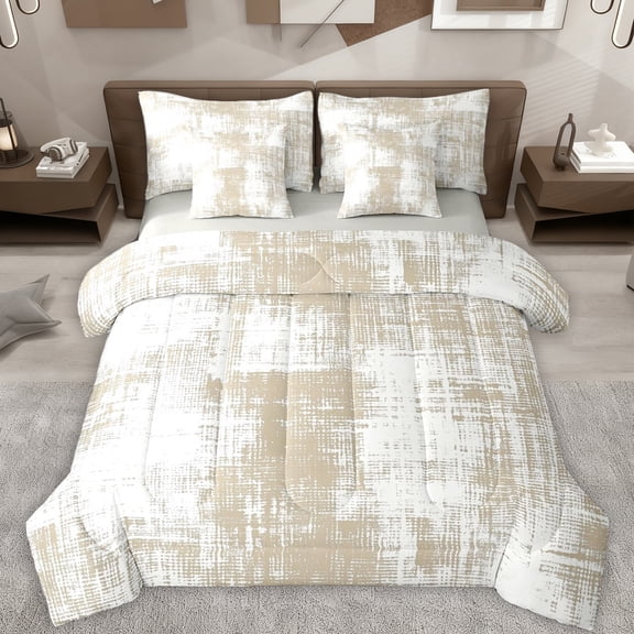 Feelyou Modern Watercolor Print Bedding Comforter Set 7pcs, Wheat Artwork Stripes King Bedding Sets, Chic Graffiti Print Reversible Bed Sheets, Luxury Bedroom Decor