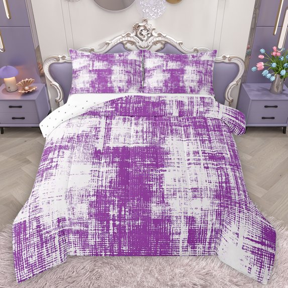 Feelyou Modern Watercolor Print Queen Comforter Set, Orchid Artwork Stripes Bedding Sets, Chic Graffiti Print Reversible Bedding Comforter Set, Breathable Home Decor, 3-Piece