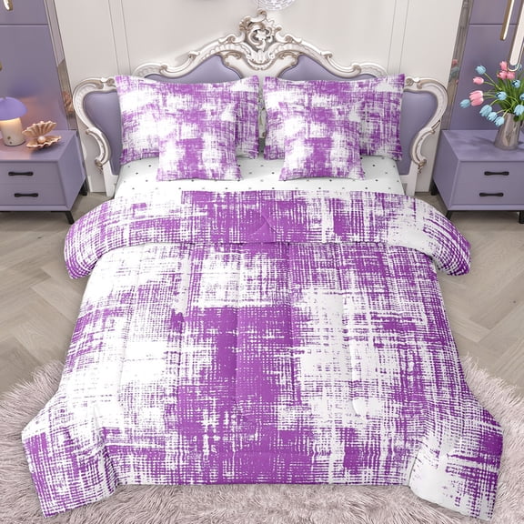 Feelyou Modern Watercolor Print Twin Bedding Sets 7-Piece, Orchid Artwork Stripes Bedding Comforter Set, Chic Graffiti Print Reversible Sheet Sets, Breathable Home Decor