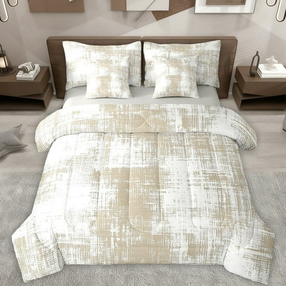 Feelyou Modern Watercolor Print Twin Bedding Sets 7-Piece, Wheat Artwork Stripes Bedding Comforter Set, Chic Graffiti Print Reversible Sheet Sets, Luxury Bedroom Decor