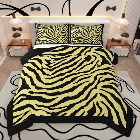 Feelyou Modern Yellow Stripes Bedding Comforter Set for Women, Chic Zebra Print Twin Comforter Sets, Artwork Abstract Ombre Reversible Bedding Set, Microfiber Bedroom Decor, 2pcs