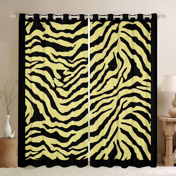 Feelyou Modern Yellow Stripes Black Out Curtains for Women, Chic Zebra Print Curtains Pack of 2 (42x63 Each), Artwork Abstract Ombre Bedroom Curtains, Window Curtains Decor