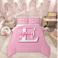 thumbnail image 1 of Feelyou Monogrammed E Bedding Sets Twin with Comforter, Initial Letter Duvet Insert, Pink Bow Reversible Down Comforter, Super Cozy Bedroom Decor, 2-Piece, 1 of 8