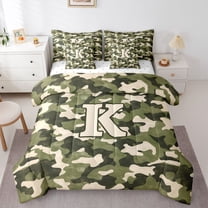 Feelyou Monogrammed K Twin Bedding Sets 7-Piece, Kawaii Green Camo Bedding Comforter Set