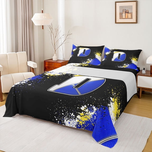 Feelyou Monogrammed Letter D Bed Sheets, Modern Fashion Watercolor King Sheets, Teens Kids Boys Girls Sheet Set, Microfiber Bedroom Decor, 4 Pieces
