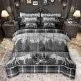 thumbnail image 1 of Feelyou Moode Deer Print Bedding Comforter Set 7pcs for Men, Pine Tree Botanical King Bedding Sets, Grey Buffalo Plaid Reversible Bed Sheets, Luxury Bedroom Decor, 1 of 8