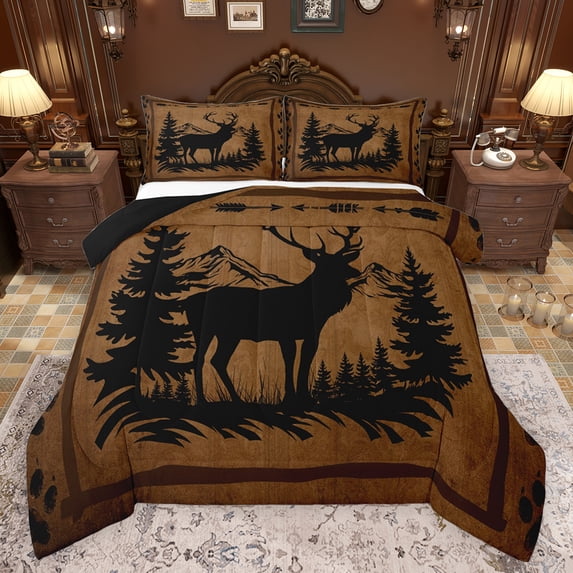 Feelyou Moose Elk Deer Bedding Comforter Set for Kid, Pine Tree Botanical Twin Comforter Sets, Farmhouse Animals Theme Reversible Bedding Set, Super Cozy Room Decor, 2-Piece