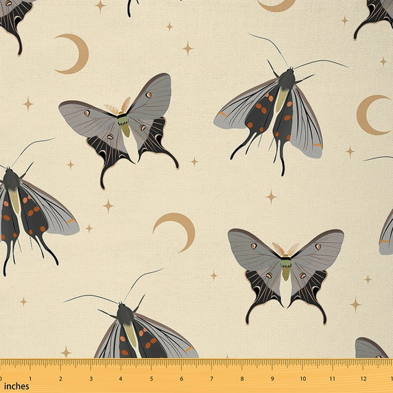 Feelyou Moth Animal Fabric by the Yard 3 Yards for Kids, Cartoon Butterfly Room Decor Fabric by the Yard, Stars Moon Fabric for Sewing, Breathable Home Decor