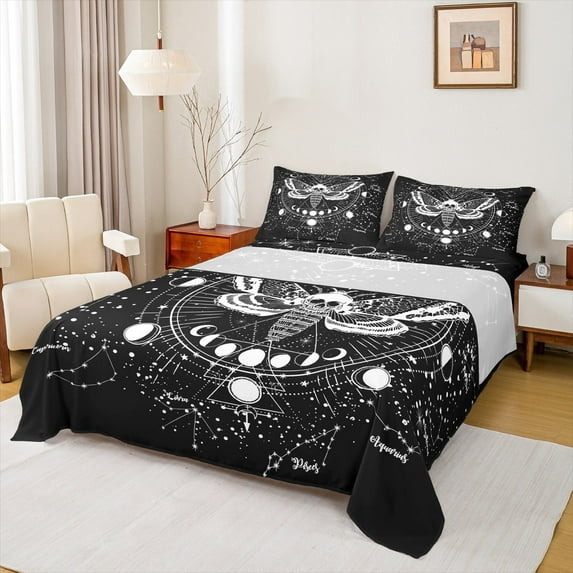 Feelyou Moth Butterfly Bed Sheets, Tribal Hippie Skeleton King Sheets, Constellation Stars Galaxy Sheet Set, Lightweight Room Decor, 4pcs
