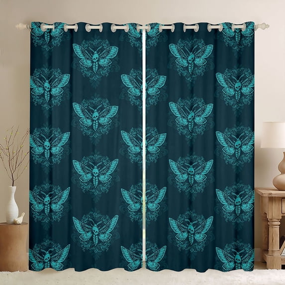 Feelyou Moth Skeleton Black Out Curtains, Retro Boho Curtains Pack of 2 (42x63 Each)