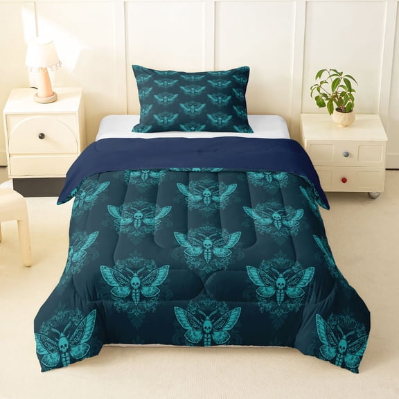 Feelyou Moth Skeleton Twin Comforter Sets, Retro Boho Bedding Set, 2-Piece